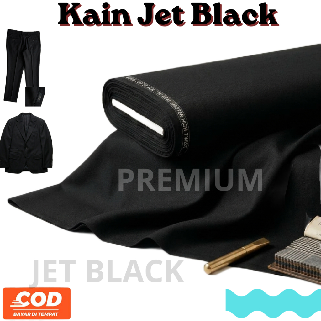 Kain JET BLACK Bahan Jas CELANA