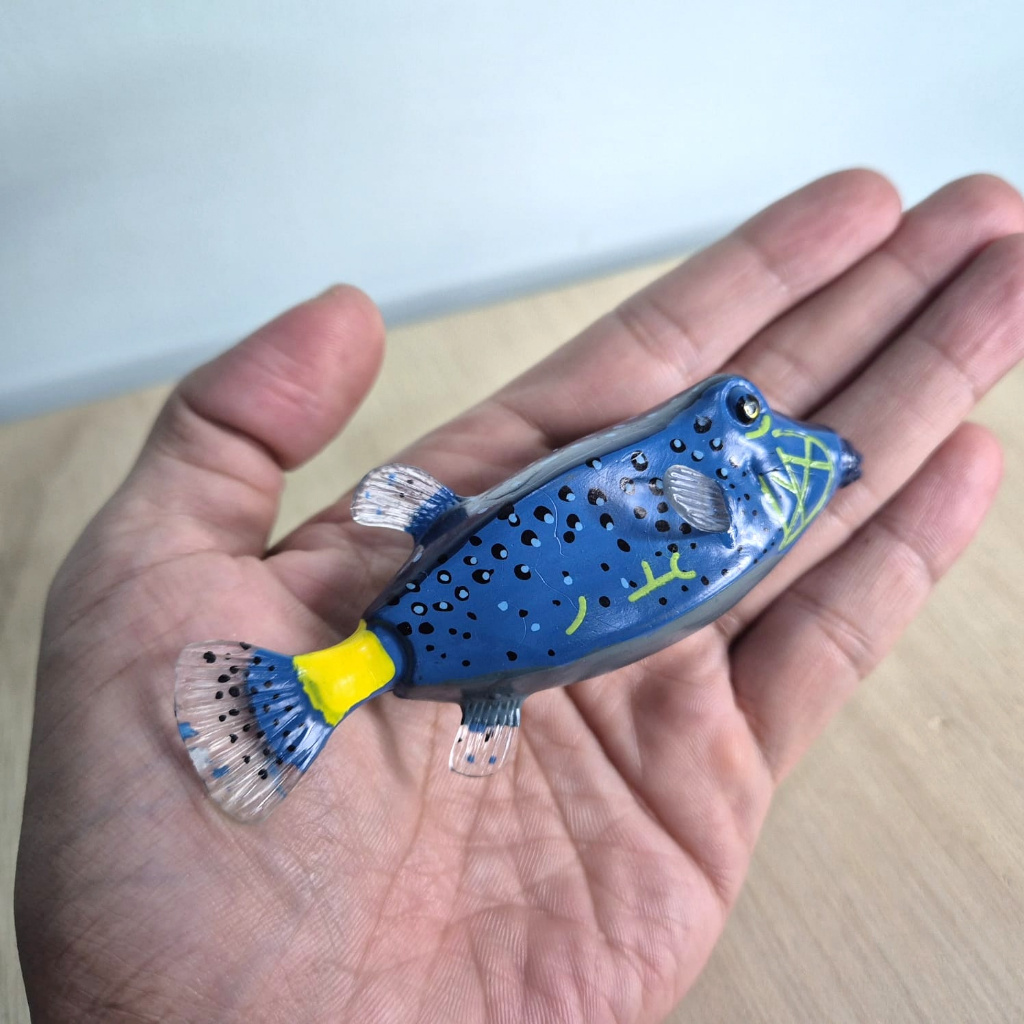 Figur Hewan Ikan Kudu Blue Boxfish PVC Mainan Edukasi Miniatur ikan laut detail rapi
