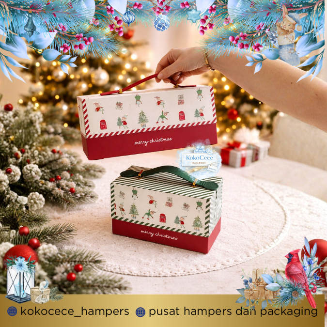 Kotak Tas Natal Leather Handle christmas hamper box dus natal kue kering goodie bag Natal Kue Snack 