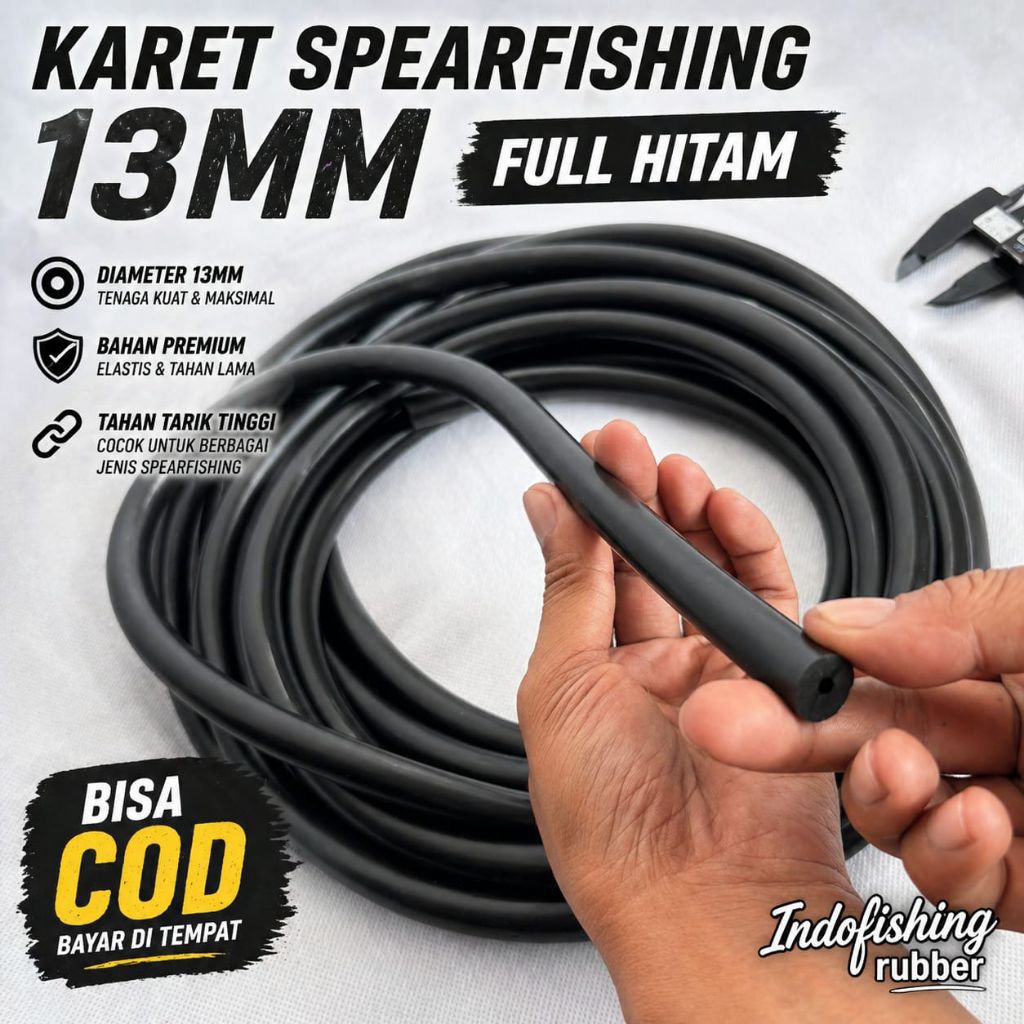 Karet Speargun 13mm Full Hitam Premium Indofishingrubber Spearfishing Spergun Panah Ikan Laut
