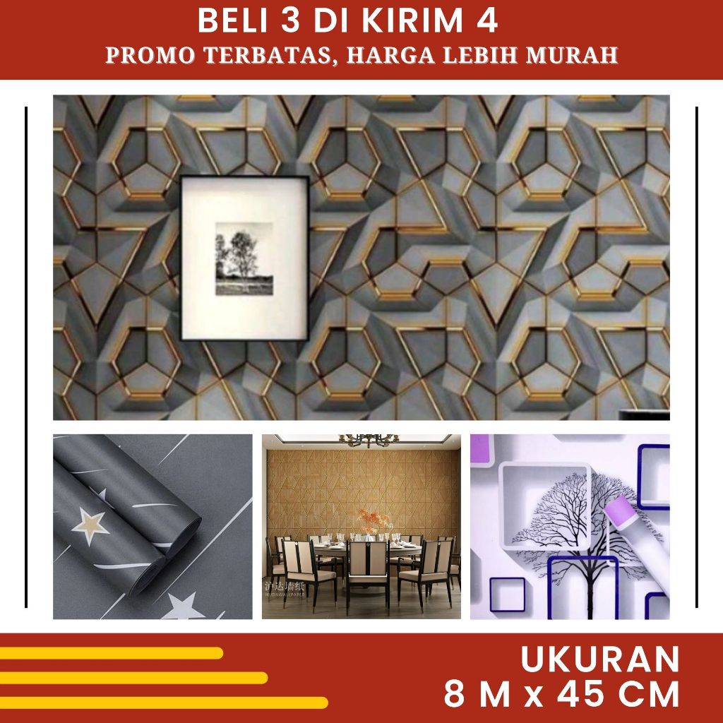 Wallpaper Dinding Ruang Tamu Minimalis Motif Geometri 3D Walpeper Dinding Kamar Tidur BELI 3 DAPAT 4