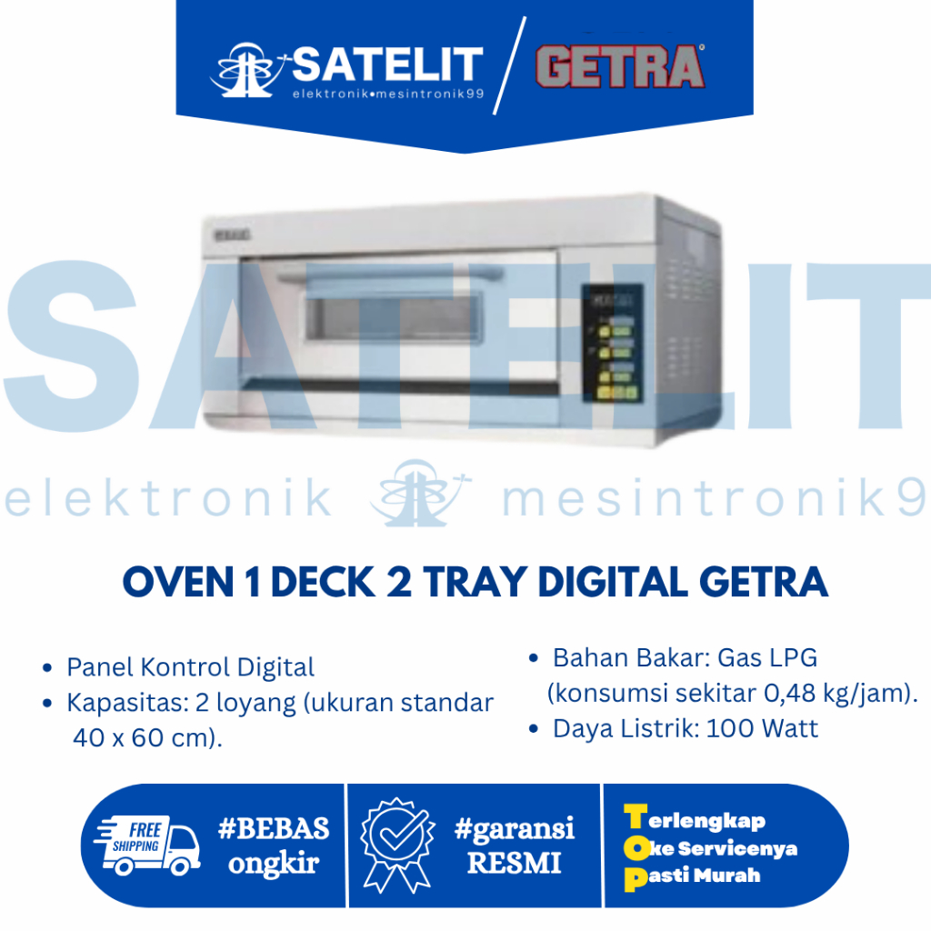 OVEN 1 DECK 2 TRAY DIGITAL GETRA -Oven Gas GETRA - RFL- 12 Digital Control 1 Deck 2 Loyang Original