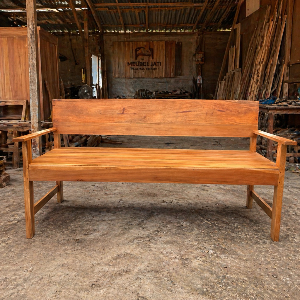 Kursi sandaran panjang depan rumah bahan kayu jati sudah finishing