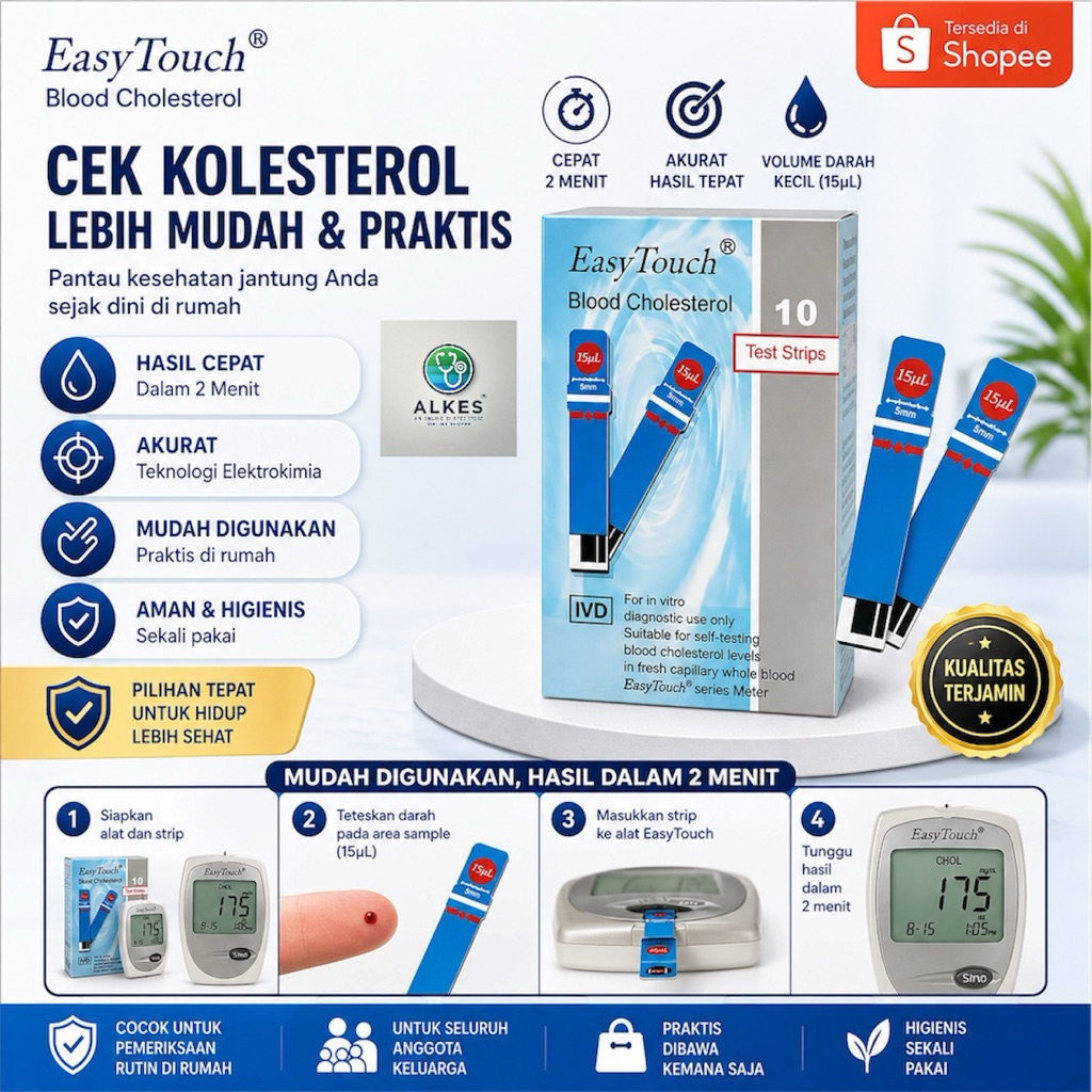 Easy Touch Strip Kolesterol 10 Test Strips Alat Cek Kolesterol Darah Easy Touch Original