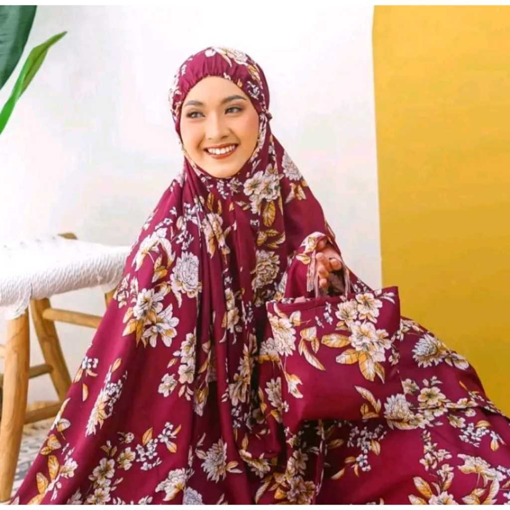 Mukena motif bunga sakura rayon bali premium || mukena wanita jumbo kekinian || mukena 2 in 1