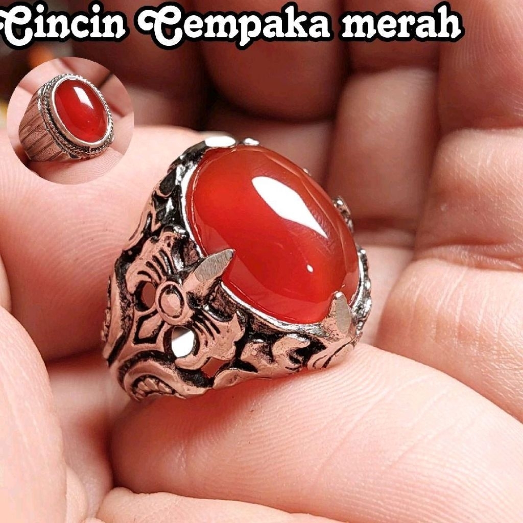 Cincin batu akik sulaiman madu / carnelian / cempaka merah mirip red baron akik pria terlaris
