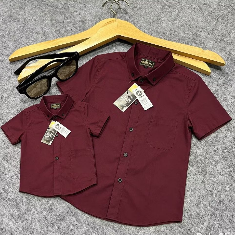 kemeja couple ayah dan anak burgundy. kemeja polos couple ayah anak premium