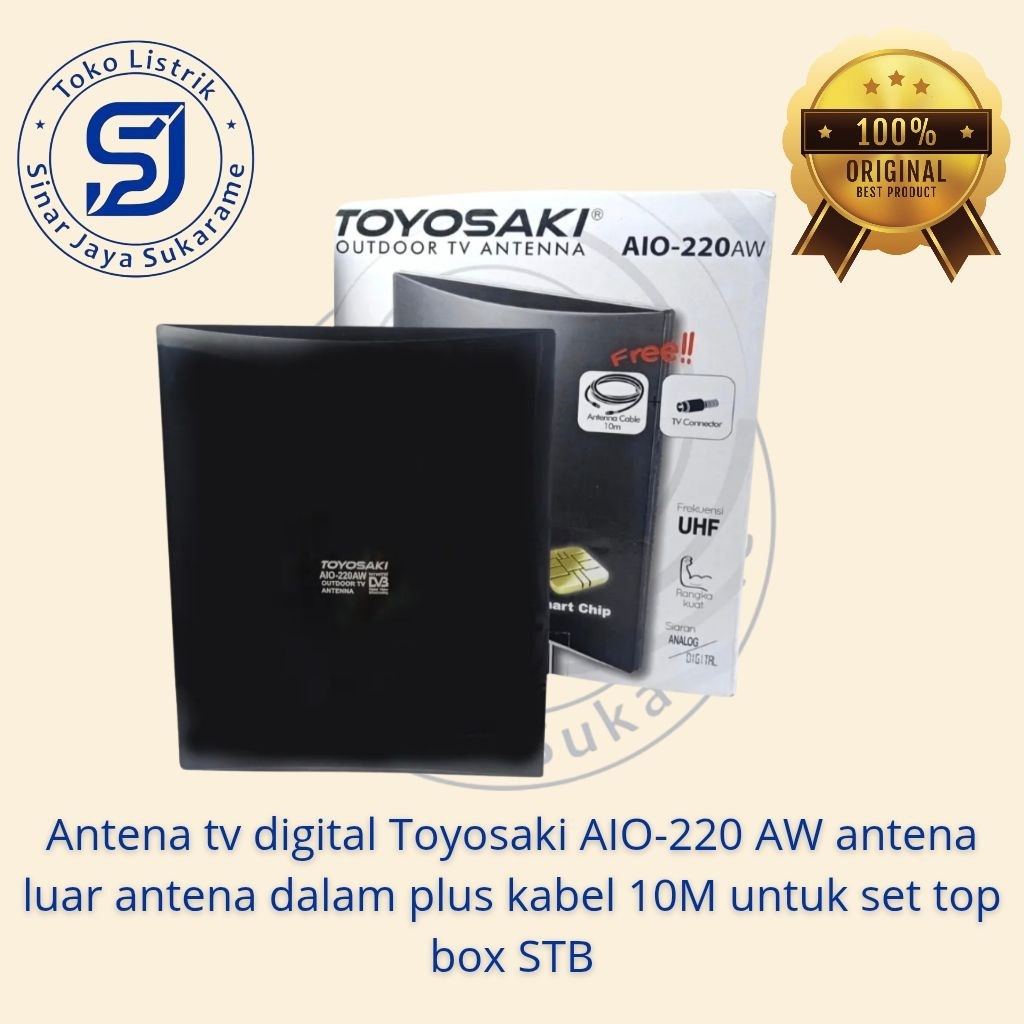Antena tv digital Toyosaki AIO-220 AW antena luar antena dalam plus kabel 10M untuk set top box STB