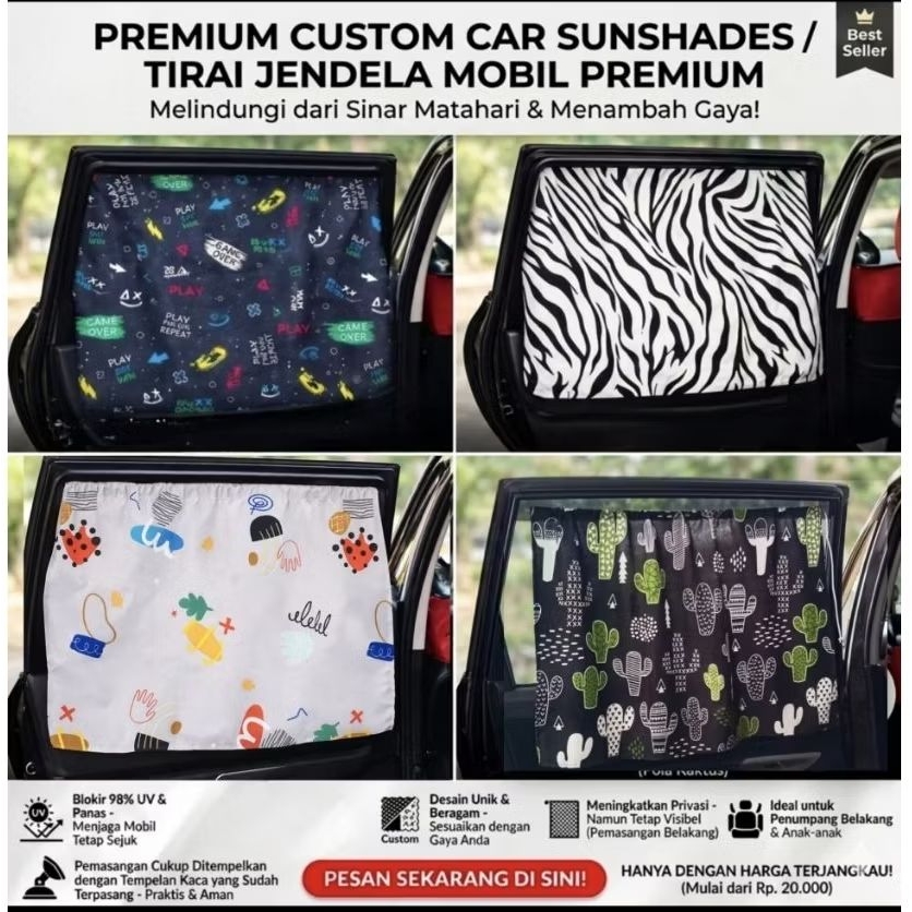 Tirai Mobil Kaca Mobil Anti UV Gorden Portable Sunshield Anti Panas Motif Bahan Katun Universal