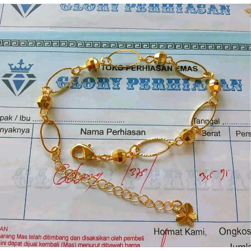 Gelang Wanita Dewasa Motif Rantai Bola-Bola Fashion Elegan Dan Mewah Aksesoris Emas Muda Free Surat 