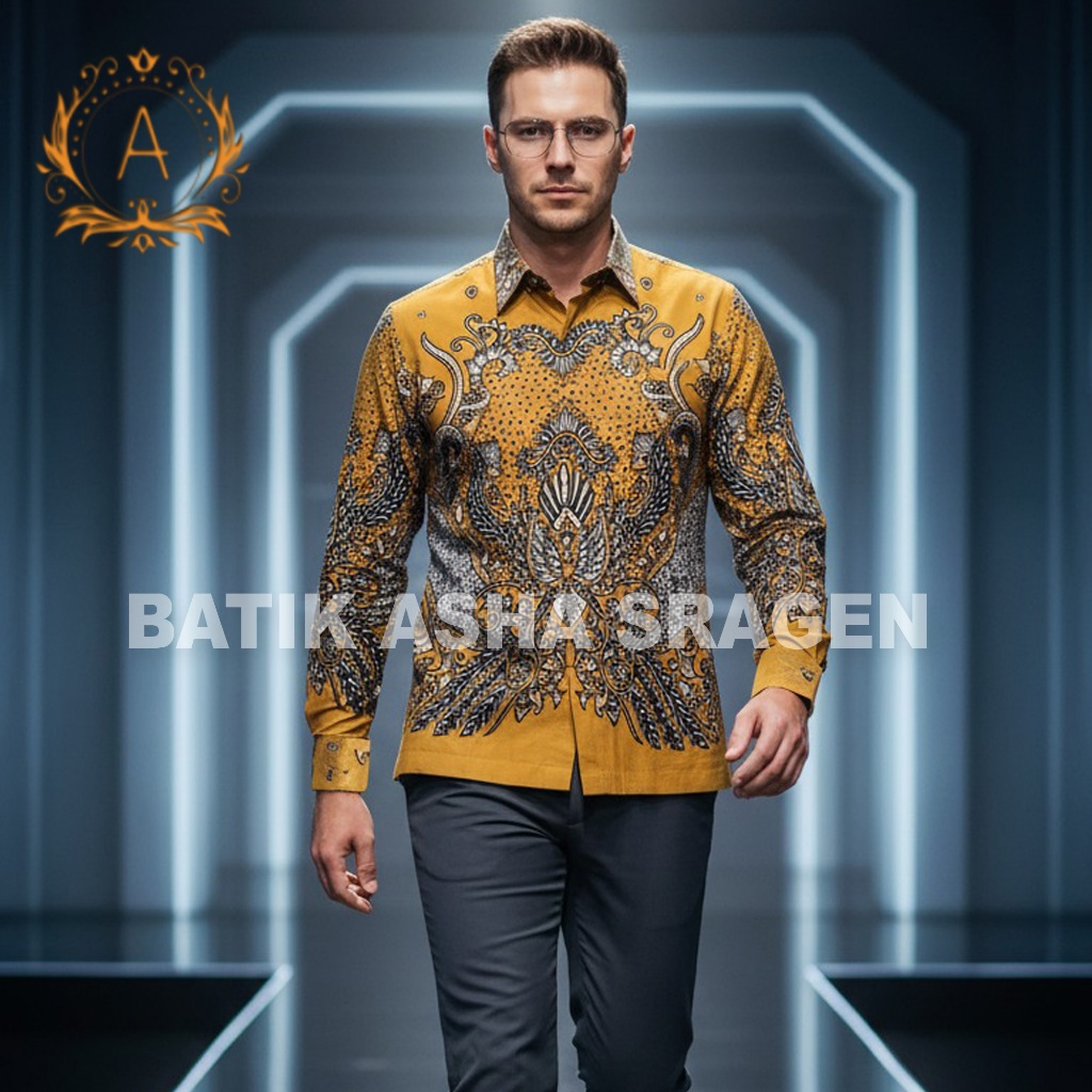 Batik asha - Kemeja batik regular - Motif Jatayu - Warna Kuning Alam  - Kemeja Batik Kantor Premium