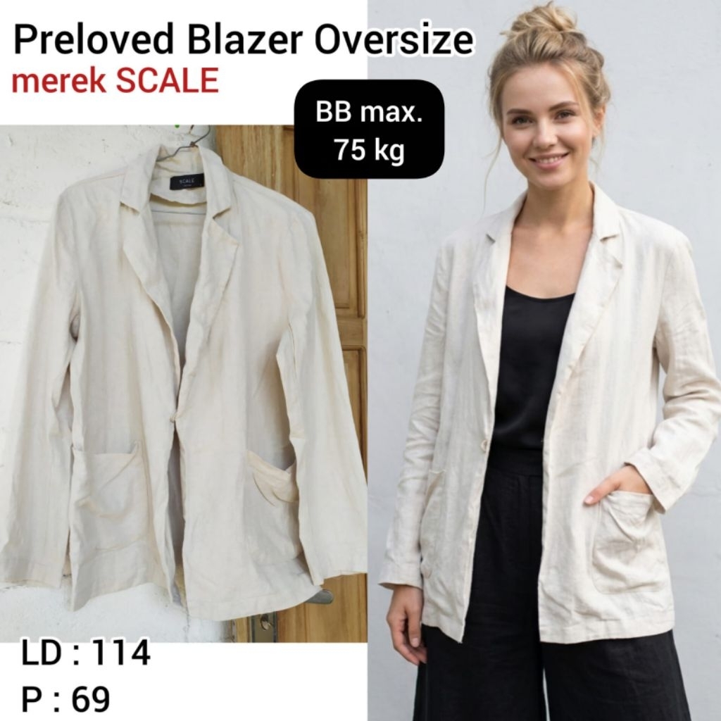 Preloved Blazer Oversize Wanita Blazer Casual/Formal warna Broken White
