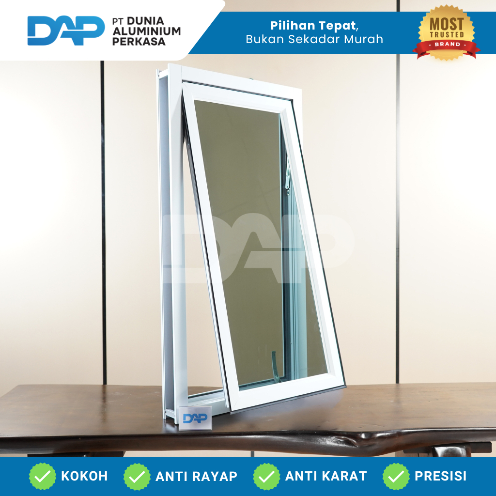 Jendela Aluminium L40 x T100 Casement 1 Daun Custom Kusen Aluminium + Kaca
