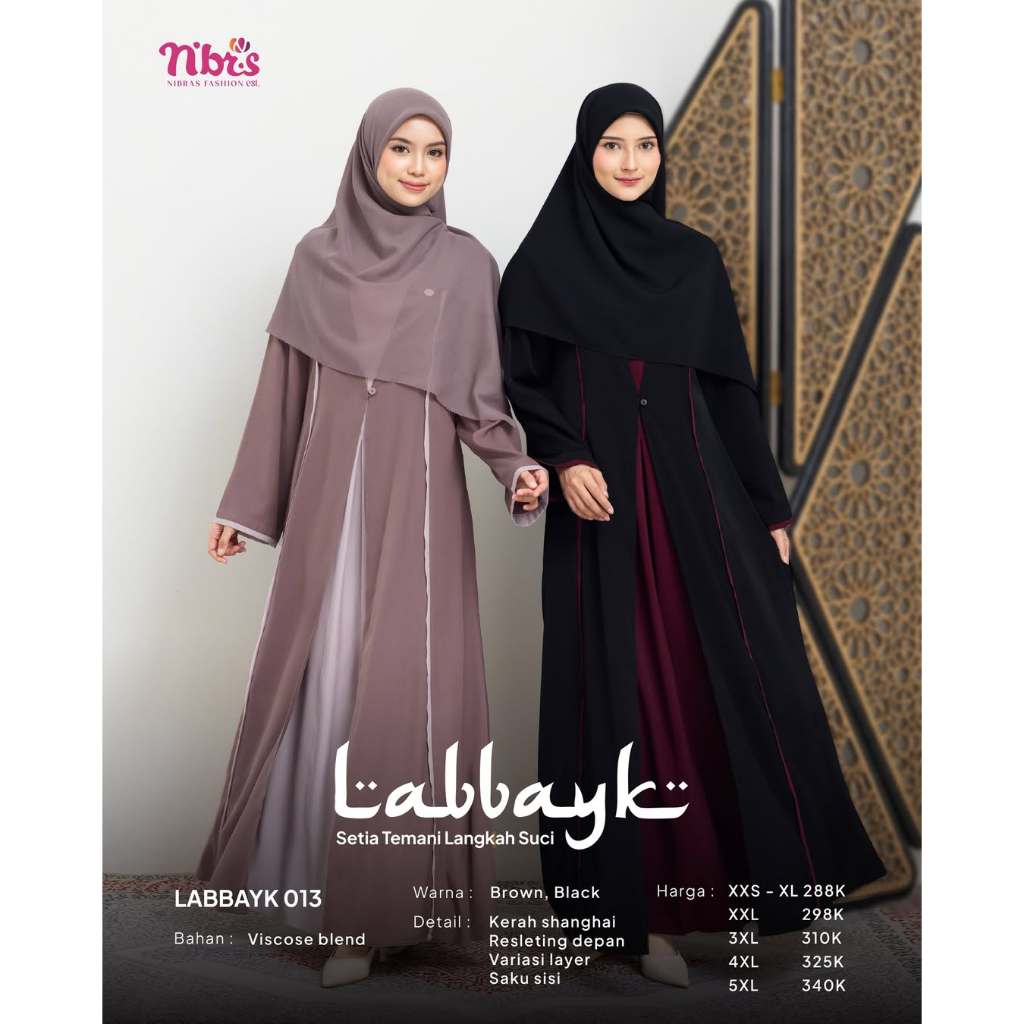 NIBRAS ~ ABAYA LABBAYK 013 GAMIS ABAYA TERBARU 2026 Gamis Syari Ukuran Jumbo M-XXXL, Bahan Adem, Pol