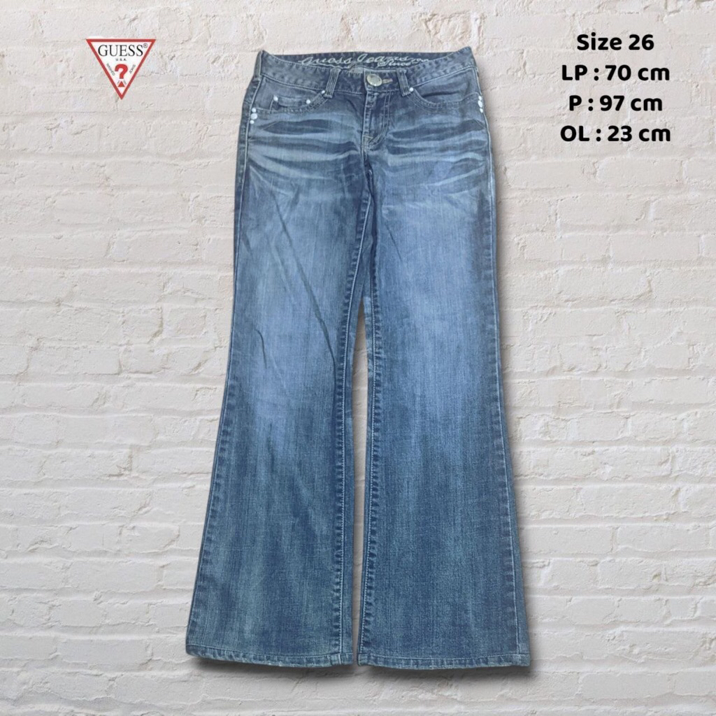 Size 26 Celana Panjang Longpants Jeans Guess Blue Washed Fading Bootcut Second Preloved #CJ151A
