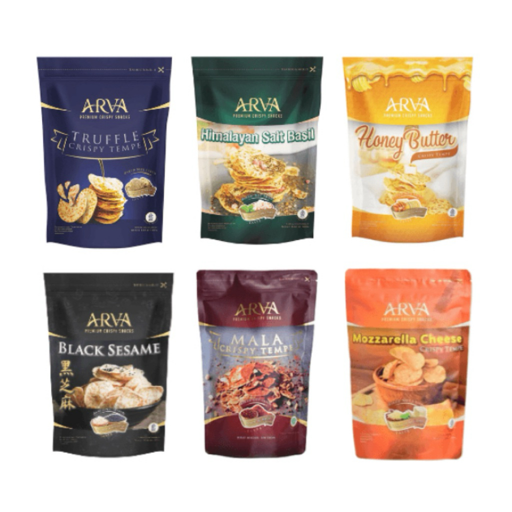 ARVA Keripik Tempe Premium Himalayan Salt Basil Non GMO/Non MSG 100g / ARVA Keripik Tempe Honey Butt