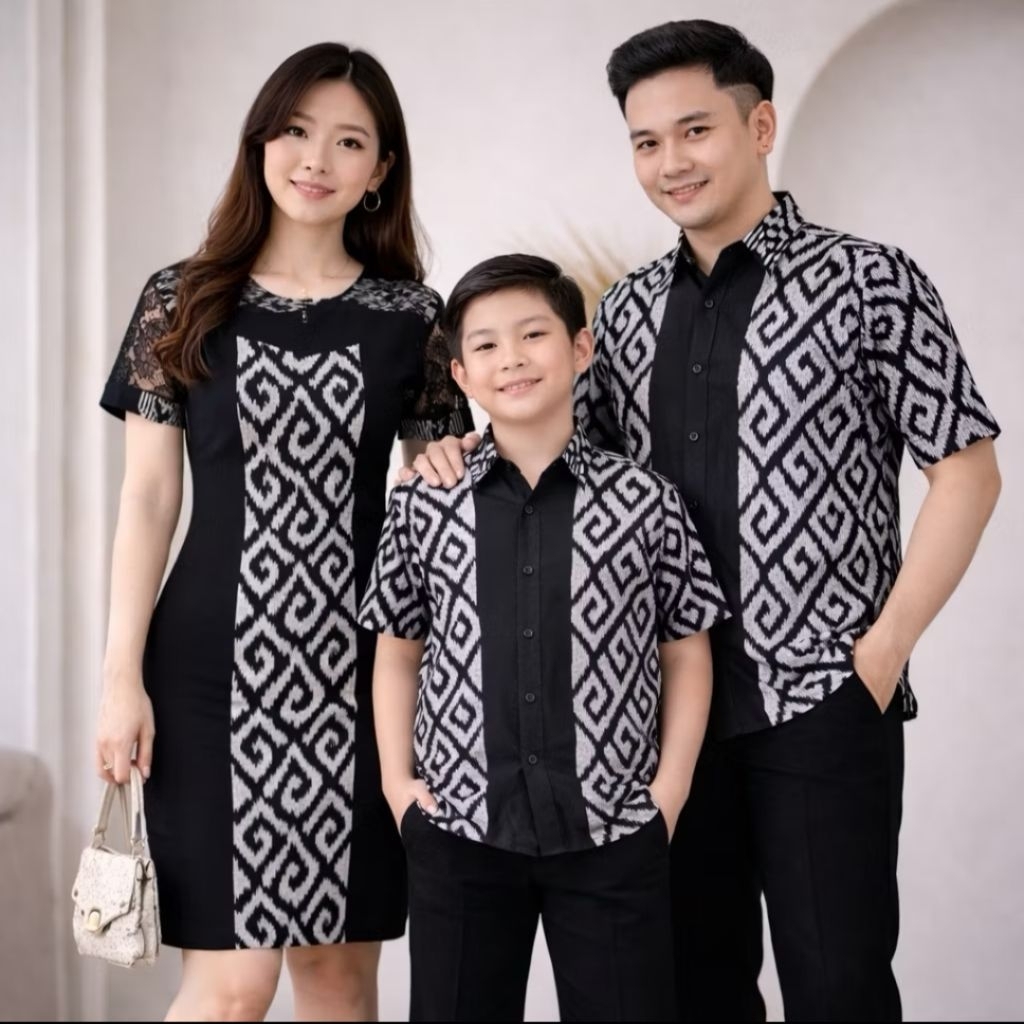 Set Couple Family Tenun Batik Paruki Black Dress Kombinasi Brokat  Pesta Natal Kondangan