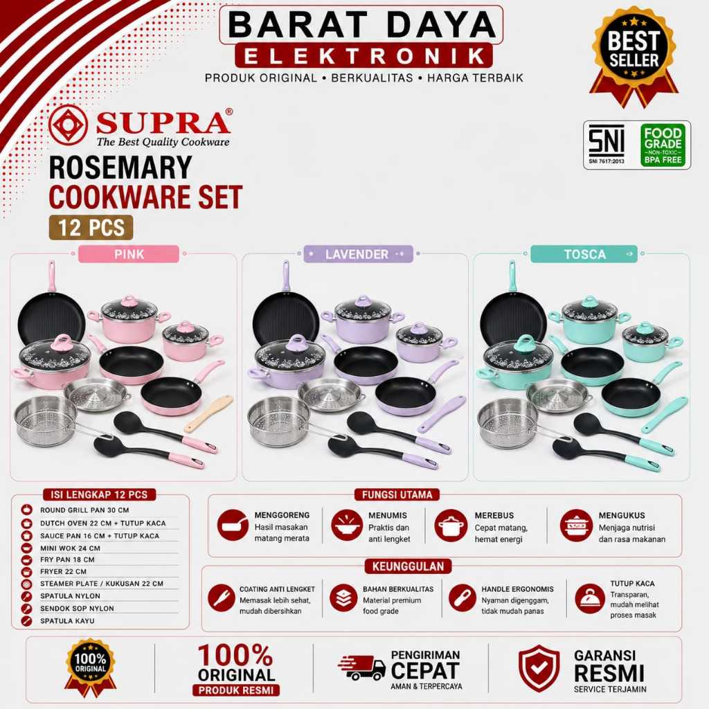 PANCI SUPRA SET 12PCS SET TEFLON PANCI SET SUPRA