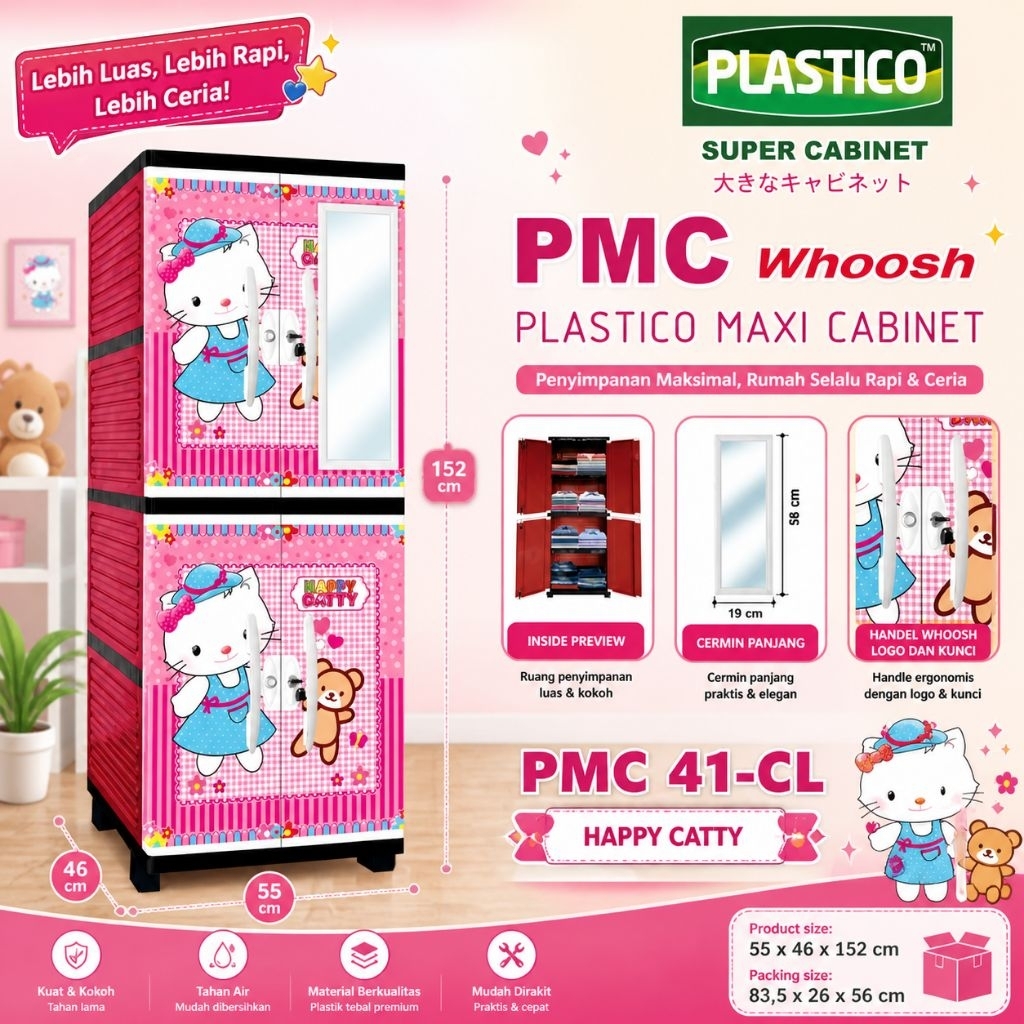Dewaplastikk - PMC 41 Karakter CL + Kaca | Lemari Pakaian | Lemari Pakaian Plastik | Lemari Plastik 