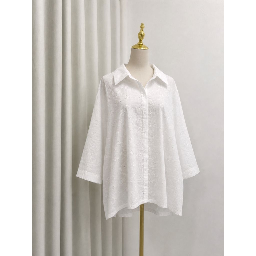 VIEREMY Atasan Wanita Katun Bordir Bolong | Cotton Eyelet Blouse Premium