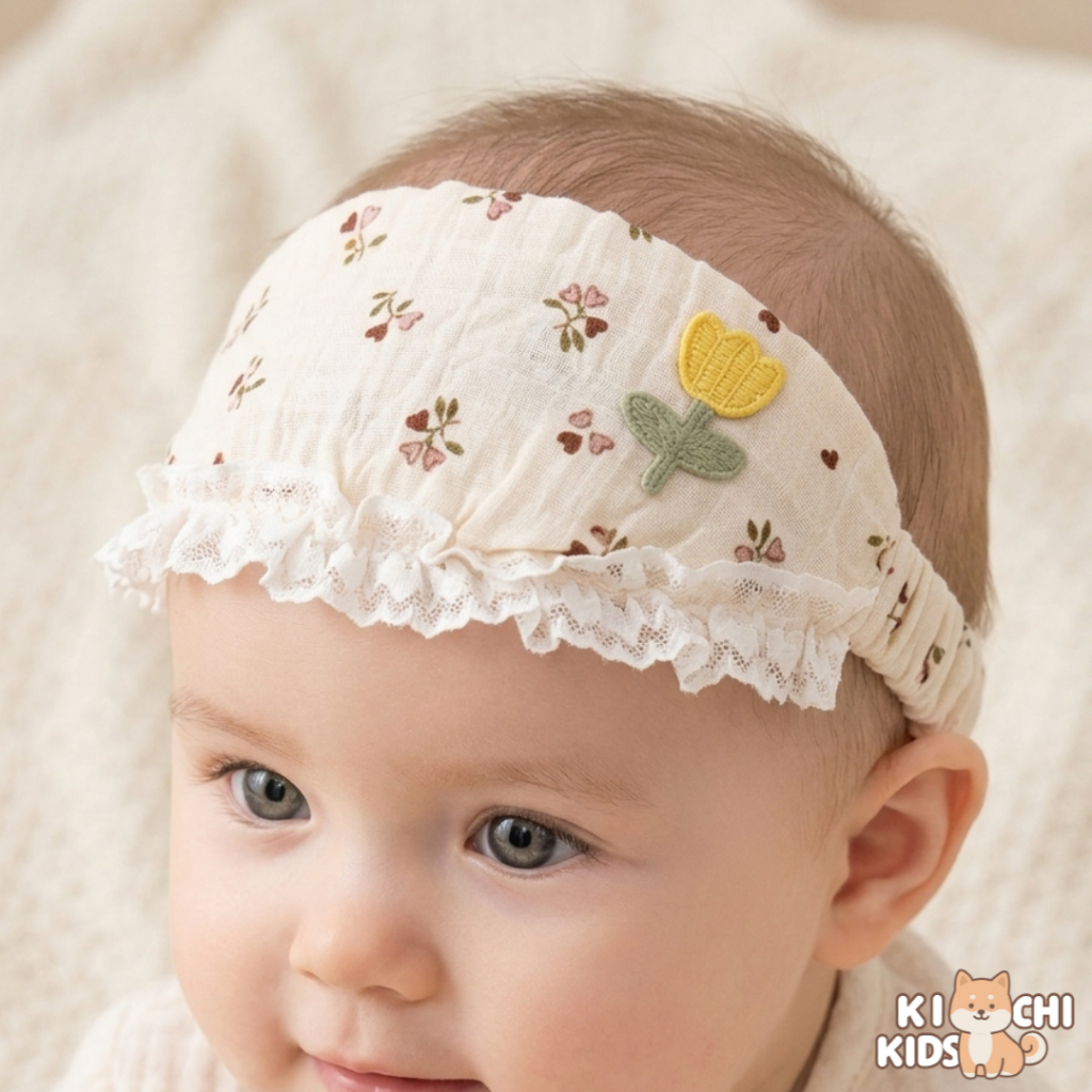 KICHIKIDS - Topi Bayi Ruffle Bahan Katun Melindungi Wajah Dan Mencegah Keringat Menetes