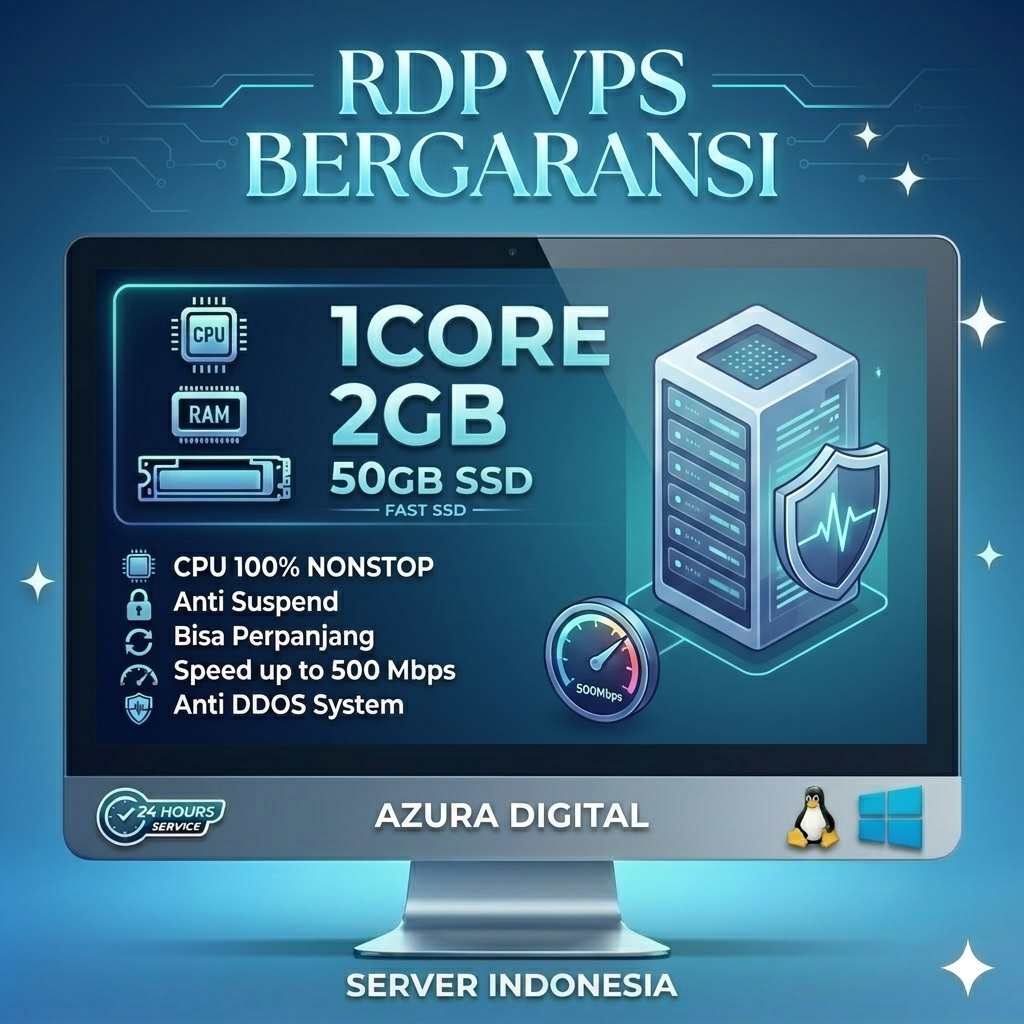 RDP VPS Server Indonesia 2GB RAM 1 Core - 1 Bulan Full Garansi