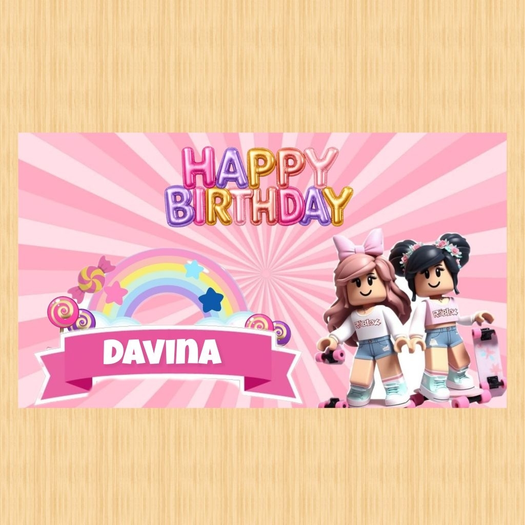Spanduk ROBLOX banner ROBLOX spanduk banner ultah anak background ROBLOX custom backdrop ulang tahun