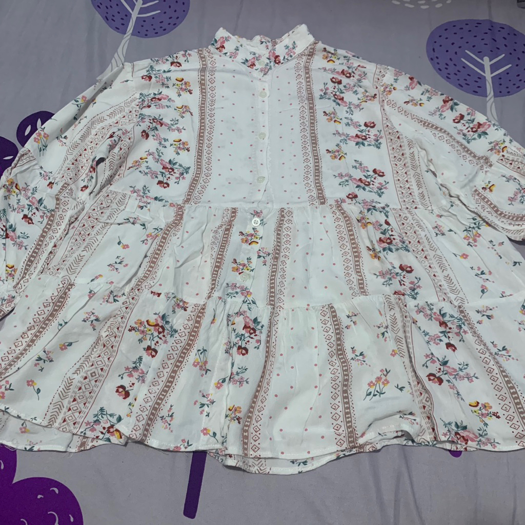 preloved fira top - tunik motif bunga model baru