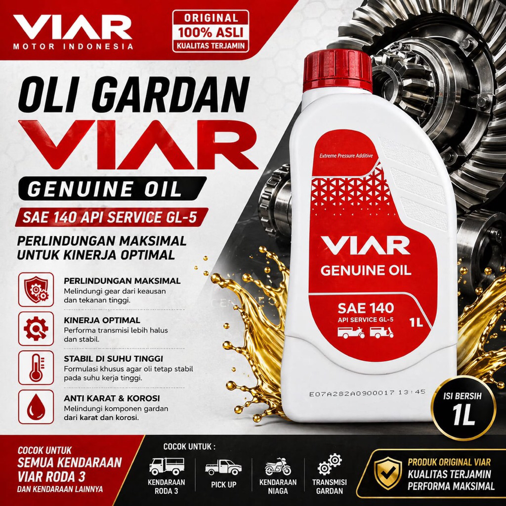 oli viar oli gardan roda tiga // oli gardan 1liter Viar roda tiga.  Viar 100 150 200 300cc tiga roda