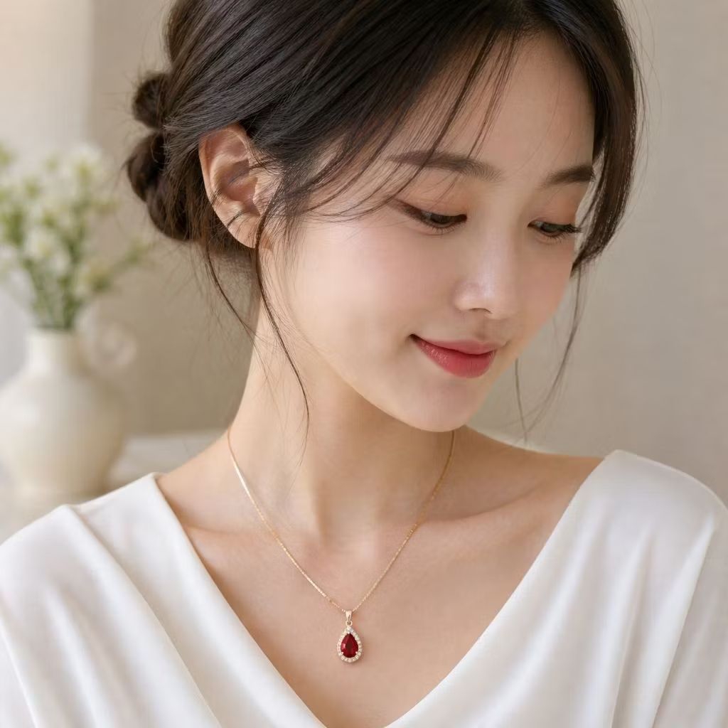 kalung liontin batu merah delima