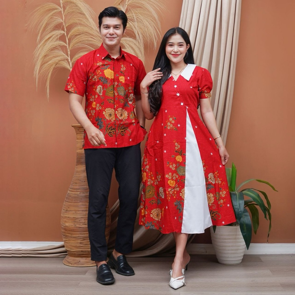 Couple dres batik kombinasi terbaru Couple batik natal katun primis premium Couple batik kondangan