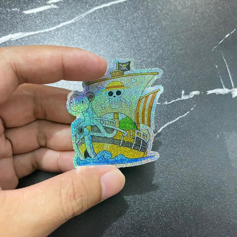 Stiker Hologram Glitter Anime One Piece Kapal Going Merry - Sticker Handphone Helm Koper Laptop Tumb