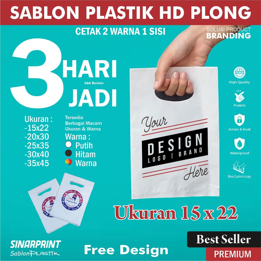 2 Warna 1 Sisi Sablon Plastik HD Plong 15x22 Packing Kemasan Distro Butik Olshop Apotik Free Design