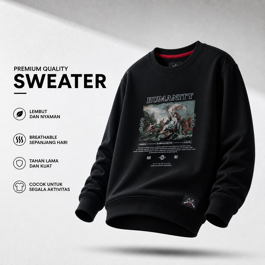 Nsa Ind Crewneck Sweater Humanity Black Pria Wanita