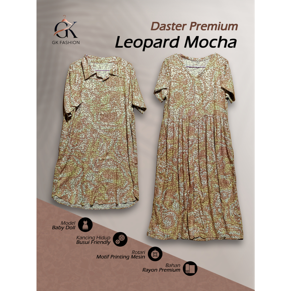 Daster Wanita Premium Rayon Viscose Motif Rotari Leopard Mocha | Baby Doll Bumil & Kancing Depan Ful