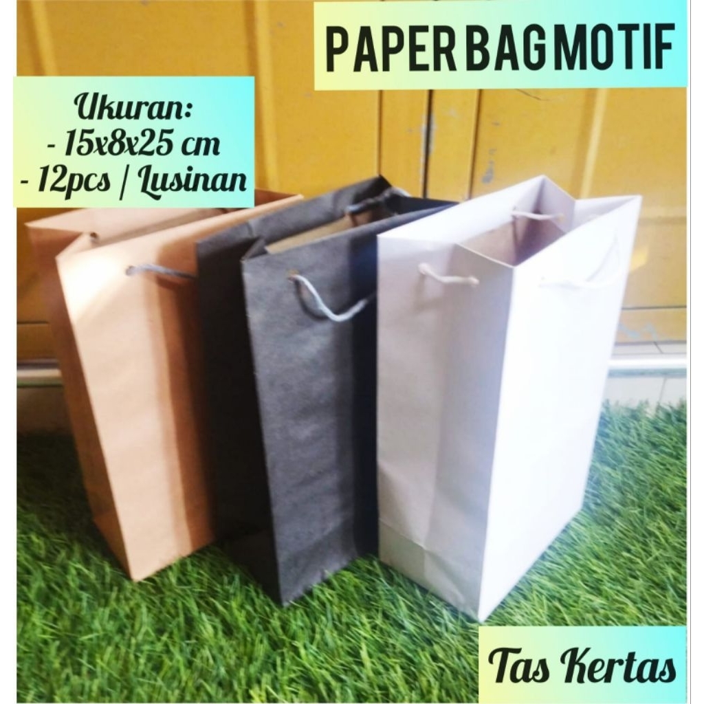 Paper Bag Motif Uk:15x8x25 cm(12pc /Lusinan)Tas kado/Goodie bag/ Tas Kertas