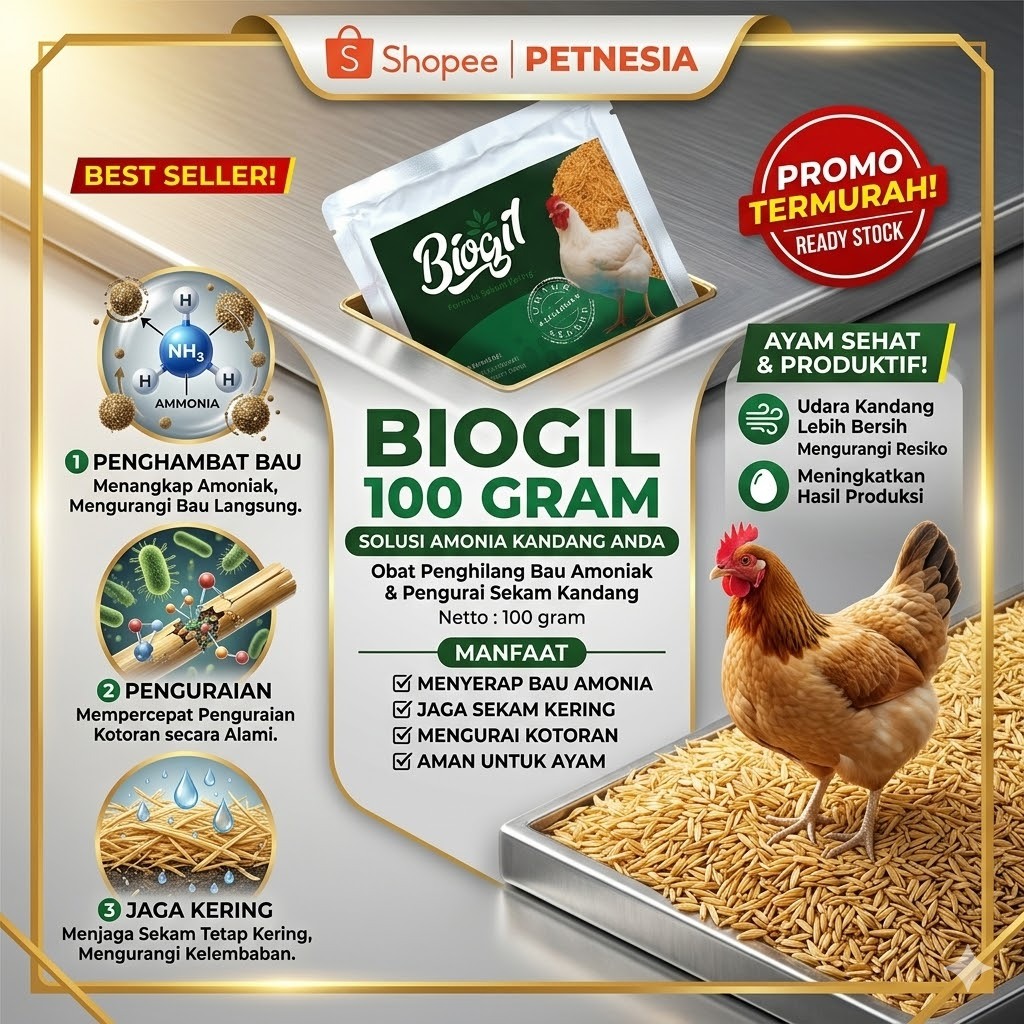 BIOGIL 100 GRAM - Obat Penghilang Bau Amoniak Untuk Kandang dan Pengurai Sekam