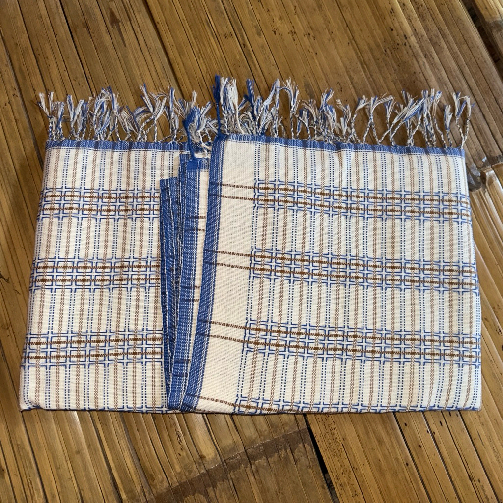 Tenun Baduy Asli Handmade Kain Tradisional Nusantara warna putih tulang, biru, gold