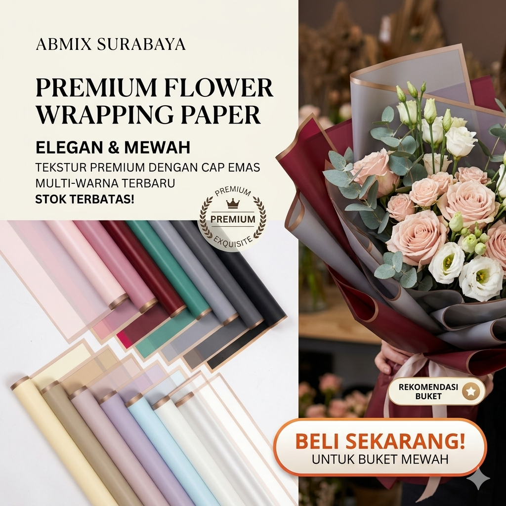 [PREMIUM] Kertas Buket Aesthetic Korea List Emas Tahan Air - Cellophane Flower Wrap Mewah untuk Buke