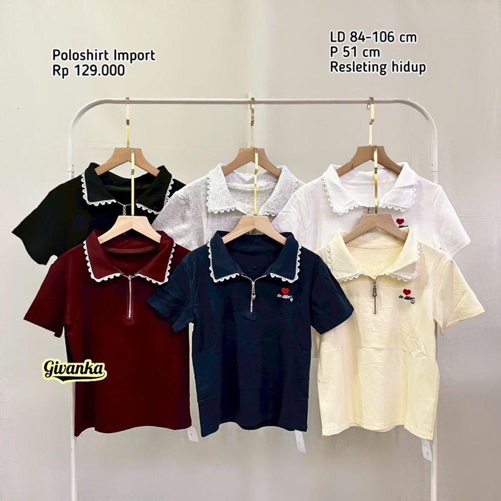 Poloshirt import//Atasan lengan pendek//kaos semi crop//atasan kerah//atasan wanita resleting