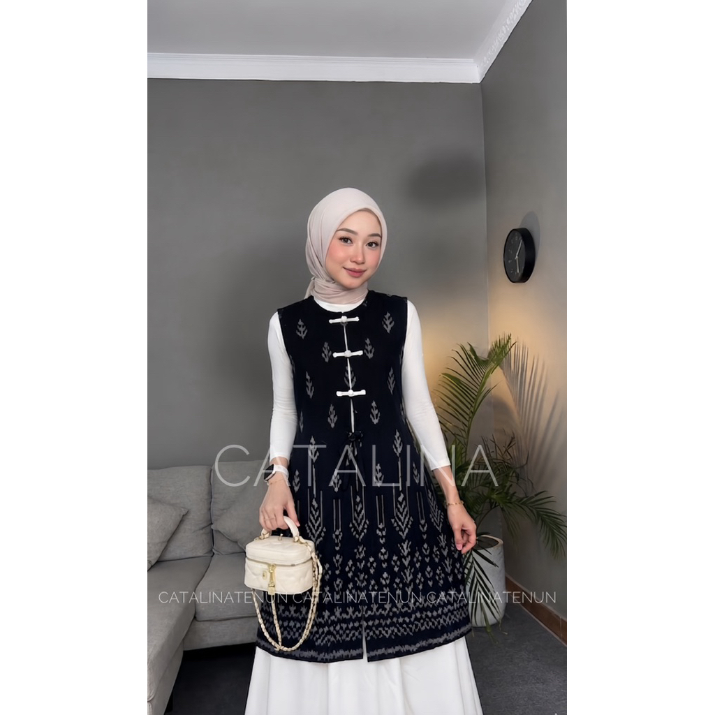 Baju Couple Tenun Ava Long Vest Tenun Handmade | Outer Rompi Tenun Panjang Jumbo