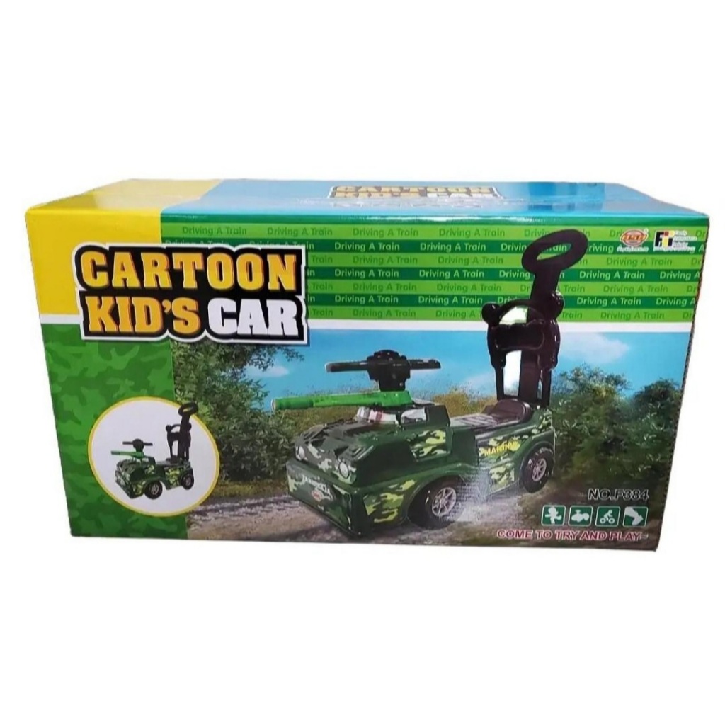 Cartoon Kid's Car F384 Ride On Tank Green Army - Mobil Dorong TNI Mainan Anak