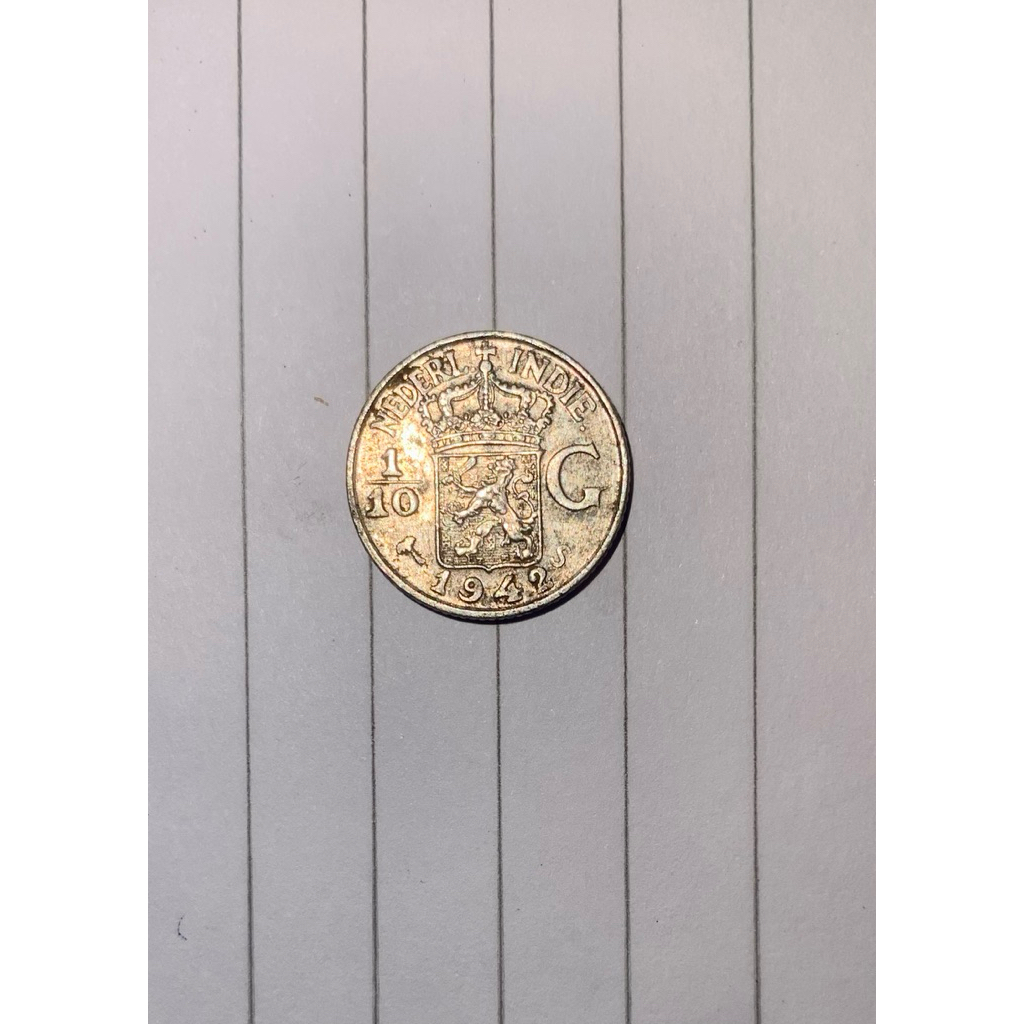 Koin Perak 1/10 Gulden 1942 Belanda Silver Asli