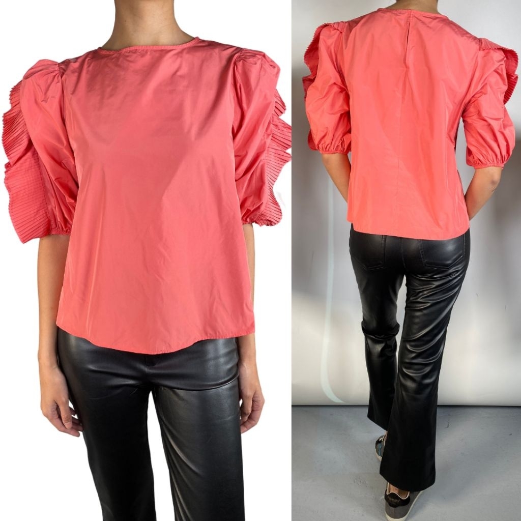 ZARA BLOUSE TOP WITH RUFFLE PINK BARU ASLI ORIGINAL