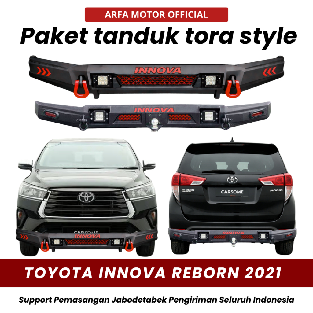 PAKET TANDUK DEPAN TOWING BELAKANG INNOVA REBORN 2021 CUSTOM TORA PENGAMAN PELINDUNG BEMPER ANTI KAR