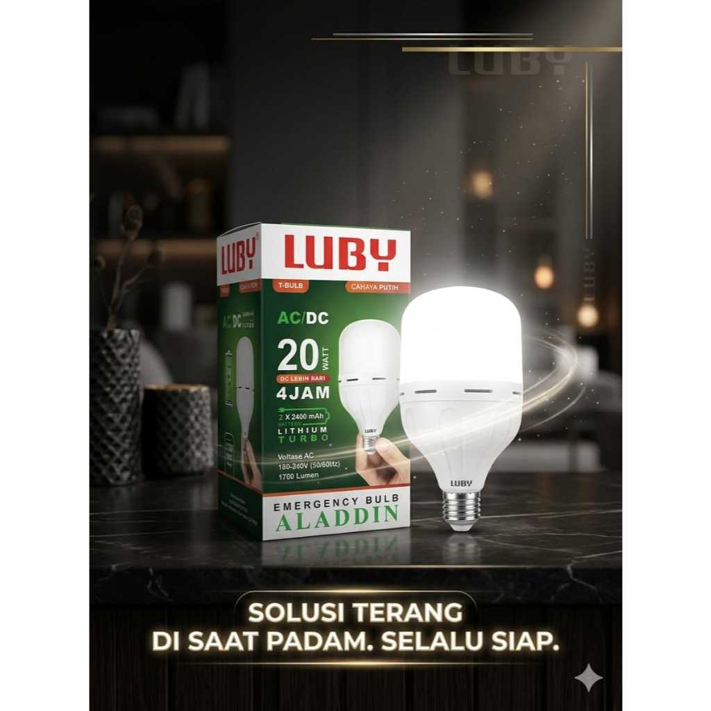 Lampu LED Emergency LUBY Aladdin 16 Watt AC/DC - Bohlam Darurat Otomatis Putih