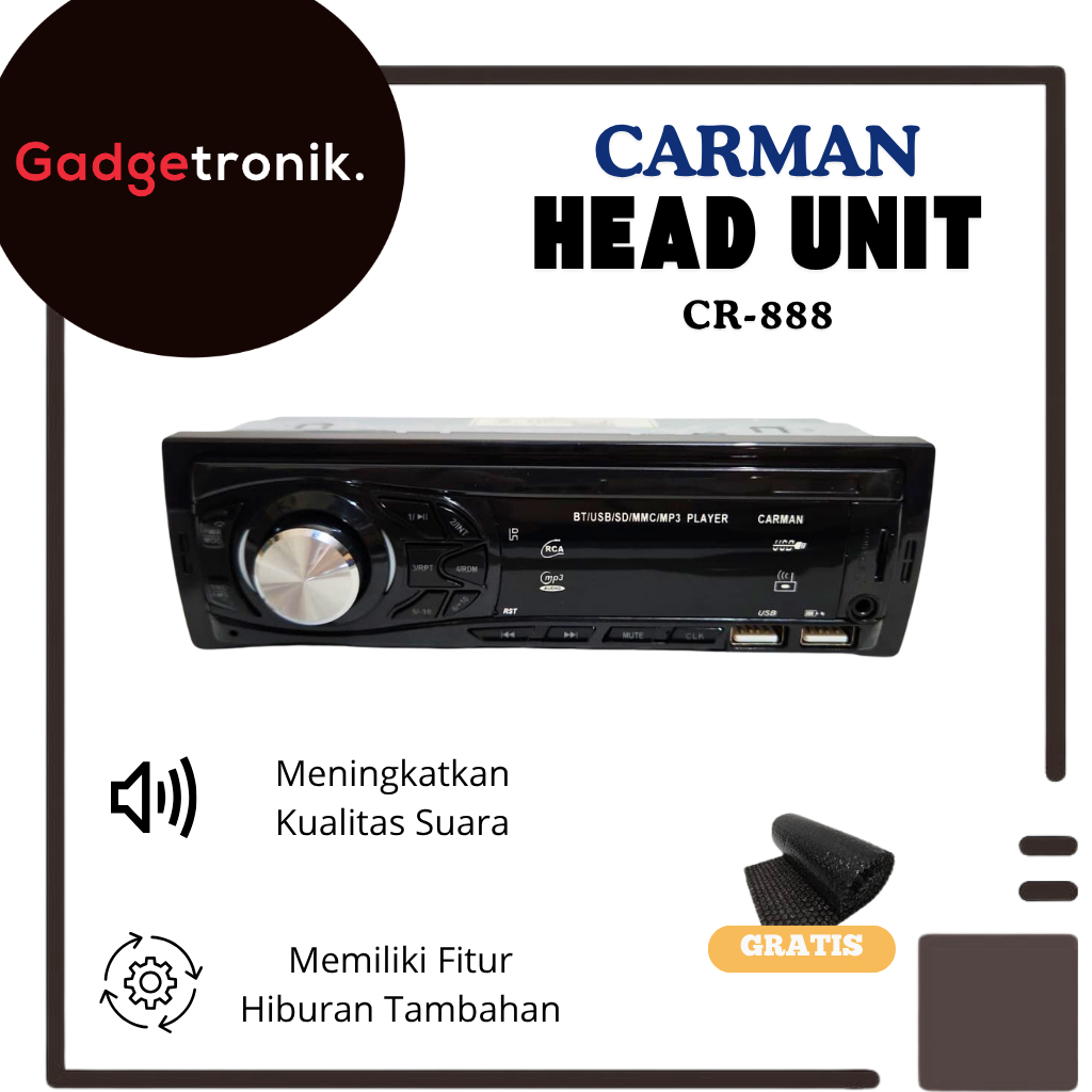 HEAD UNIT SINGLE DIN CARMAN DERAWAN CR-888 / HED UNIT SINGLEDIN KARMAN CR 888 / TAPE MP3 MOBIL / CAR
