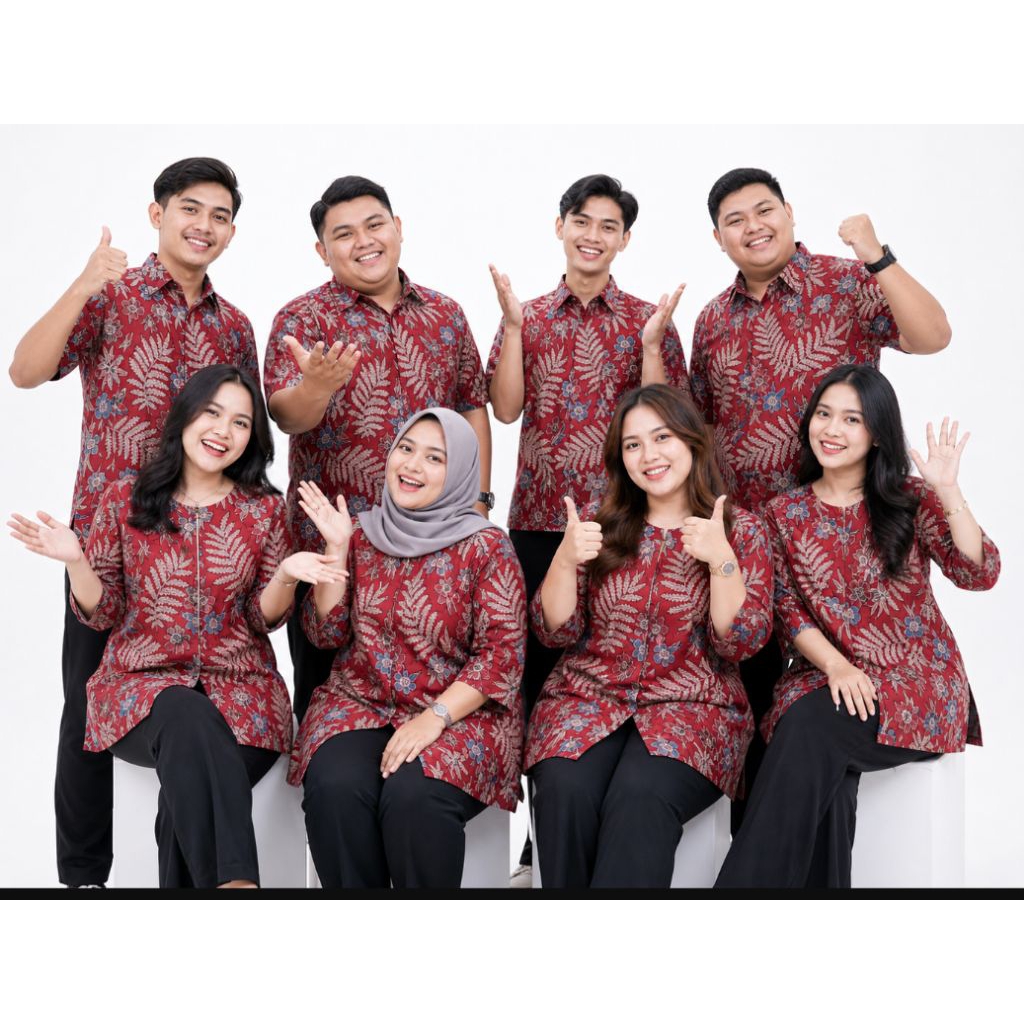 SERAGAM BATIK BLUS MERAH COUPLE BATIK MERAH BIG SIZE COUPLE BLUS MERAH SERAGAM BLUS KANTOR