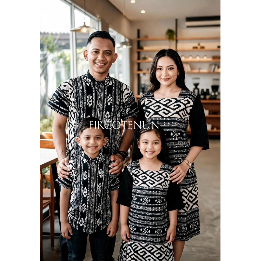 Couple Keluarga Tenun Toraja Hitam - Sarimbit Keluarga Tenun - Kemeja Tenun Pria & Dress Tenun Wanit