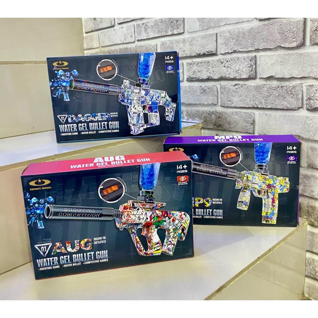 Mainan Peluru Gel / Mainan Tembakan Senapan Gel DAGGER, AUG, MP9 / Water Gel Bullet Gun